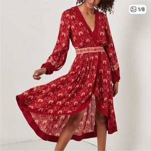 Spell and Gypsy Red Floral Long Sleeve Dress. In good used condition.